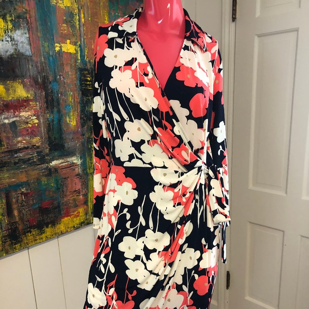 Liz Claiborne faux wrap dress, tie waist